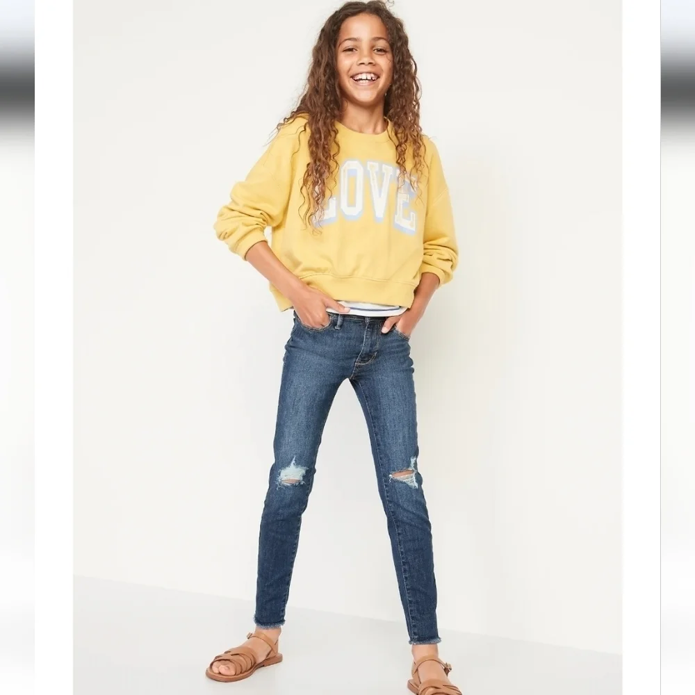 NWT Old Navy Girl's Distressed Raw Hem  Rockstar Jeggings ~360° Stretch ~12